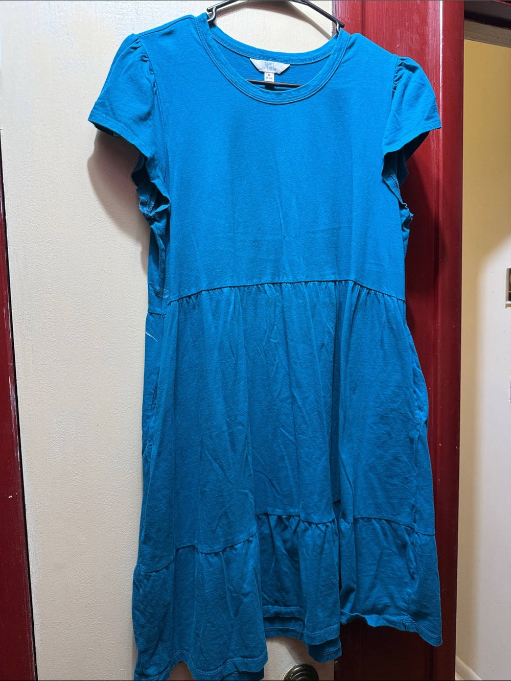 Teal Short-Sleeve Tiered Mini Dress